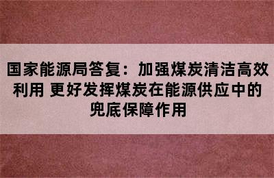 国家能源局答复：加强煤炭清洁高效利用 更好发挥煤炭在能源供应中的兜底保障作用